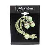 Silver-Tone & Green Colored Metal Brooch-Pin With Crystal Accents #LQP1050