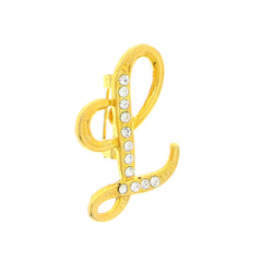 L Brooch-Pin With Crystal Accents  Gold-Tone Color #LQP1051