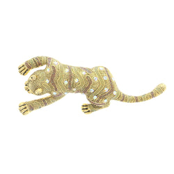 Tiger Brooch-Pin With Crystal Accents Gold-Tone & Multi Colored #LQP1054