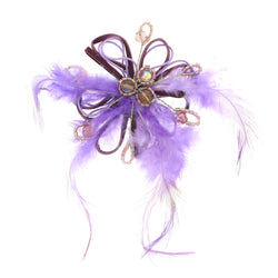 Feathers Brooch-Pin With Bead Accents Silver-Tone & Purple Colored #LQP1057