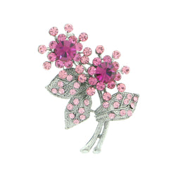 Flowers Brooch-Pin With Crystal Accents Silver-Tone & Pink Colored #LQP1060