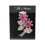 Flowers Brooch-Pin With Crystal Accents Silver-Tone & Pink Colored #LQP1060