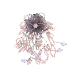 Flower Brooch-Pin With Bead Accents Silver-Tone & Purple Colored #LQP1062
