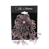 Flower Brooch-Pin With Bead Accents Silver-Tone & Purple Colored #LQP1062