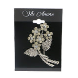 Flowers Brooch-Pin With Crystal Accents Silver-Tone & Gray Colored #LQP1064