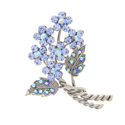 Flowers Brooch-Pin With Crystal Accents Silver-Tone & Blue Colored #LQP1066
