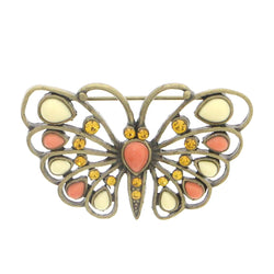 Butterfly Brooch-Pin With Crystal Accents Brass-Tone & Multi Colored #LQP1069