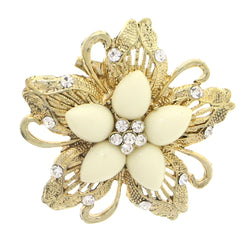 Flower Brooch-Pin With Crystal Accents Gold-Tone & Multi Colored #LQP1078