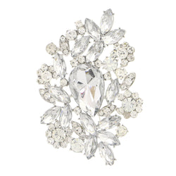 Flowers Brooch-Pin With Crystal Accents  Silver-Tone Color #LQP1081