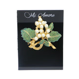 Leaves Brooch-Pin With Crystal Accents Gold-Tone & Multi Colored #LQP1083