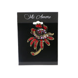 Flower Brooch-Pin With Crystal Accents Brass-Tone & Red Colored #LQP1090