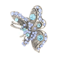 Butterfly Brooch-Pin With Crystal Accents Silver-Tone & Blue Colored #LQP1091