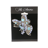 Butterfly Brooch-Pin With Crystal Accents Silver-Tone & Blue Colored #LQP1091
