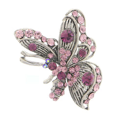 Butterfly Brooch-Pin With Crystal Accents Silver-Tone & Multi Colored #LQP1092