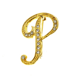 P Brooch-Pin With Crystal Accents  Gold-Tone Color #LQP1093