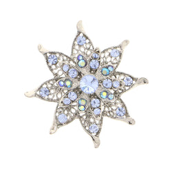 Flower Brooch-Pin With Crystal Accents Silver-Tone & Blue Colored #LQP1095