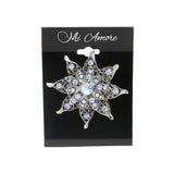 Flower Brooch-Pin With Crystal Accents Silver-Tone & Blue Colored #LQP1095
