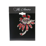 Flower Brooch-Pin With Crystal Accents Silver-Tone & Red Colored #LQP1097