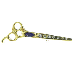 Scissors Brooch Pin With Crystal Accents Gold & Blue Colored #LQP109