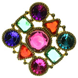 Square Brooch Pin With Colorful Accents  Gold-Tone Color #LQP10