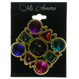 Square Brooch Pin With Colorful Accents  Gold-Tone Color #LQP10