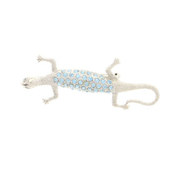 Lizard Brooch-Pin With Crystal Accents Silver-Tone & Blue Colored #LQP1100