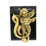 Cherub Treble Clef Brooch-Pin With Crystal Accents Gold-Tone & Multi Colored