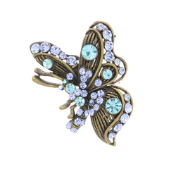 Butterfly Brooch-Pin With Crystal Accents Brass-Tone & Multi Colored #LQP1102