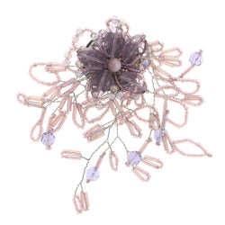 Flower Brooch-Pin With Bead Accents Silver-Tone & Purple Colored #LQP1106