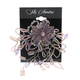 Flower Brooch-Pin With Bead Accents Silver-Tone & Purple Colored #LQP1106