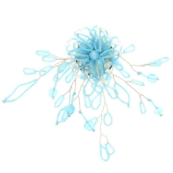 Flower Brooch-Pin With Bead Accents Silver-Tone & Blue Colored #LQP1108