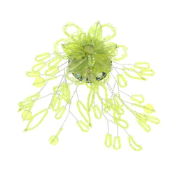Flower Brooch-Pin With Bead Accents Silver-Tone & Green Colored #LQP1110