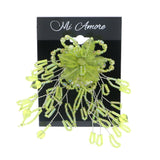 Flower Brooch-Pin With Bead Accents Silver-Tone & Green Colored #LQP1110