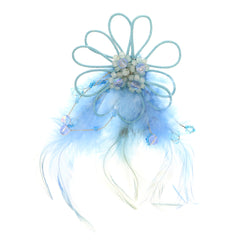 Feathers Brooch-Pin With Bead Accents Silver-Tone & Blue Colored #LQP1113
