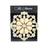 Gold-Tone & White Colored Metal Brooch-Pin With Crystal Accents #LQP1119