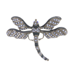 DragonFly Brooch-Pin With Crystal Accents Gray & Blue Colored #LQP1121