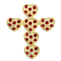 Cross Brooch-Pin With Crystal Accents Gold-Tone & Red Colored #LQP1122