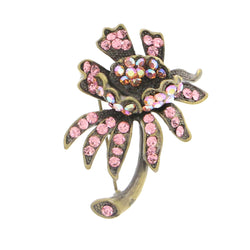 Flower Brooch-Pin With Crystal Accents Brass-Tone & Multi Colored #LQP1123
