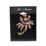 Flower Brooch-Pin With Crystal Accents Brass-Tone & Multi Colored #LQP1123