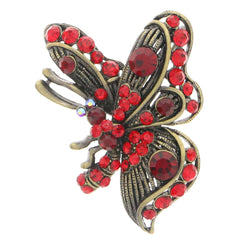 Butterfly Brooch-Pin With Crystal Accents Brass-Tone & Red Colored #LQP1128