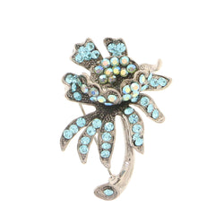 Flower Brooch-Pin With Crystal Accents Silver-Tone & Multi Colored #LQP1129