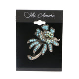 Flower Brooch-Pin With Crystal Accents Silver-Tone & Multi Colored #LQP1129