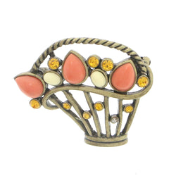 Basket Brooch-Pin With Crystal Accents Brass-Tone & Multi Colored #LQP1130