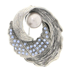 Silver-Tone & Blue Colored Metal Brooch-Pin With Crystal Accents #LQP1131
