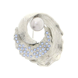 Silver-Tone & Blue Colored Metal Brooch-Pin With Crystal Accents #LQP1133