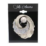 Silver-Tone & Blue Colored Metal Brooch-Pin With Crystal Accents #LQP1133