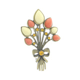 Flowers Brooch-Pin With Crystal Accents Brass-Tone & Multi Colored #LQP1139