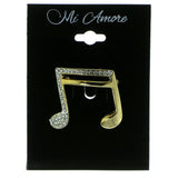 Music Note Brooch Pin With Crystal Accents Gold & Clear Colored #LQP113