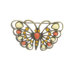 Butterfly Brooch-Pin With Crystal Accents Brass-Tone & Multi Colored #LQP1141
