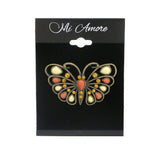 Butterfly Brooch-Pin With Crystal Accents Brass-Tone & Multi Colored #LQP1141